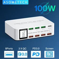 Hub USB-C 100W 8 Puertos LCD – Carga PD Rápida para iPhone y Android
