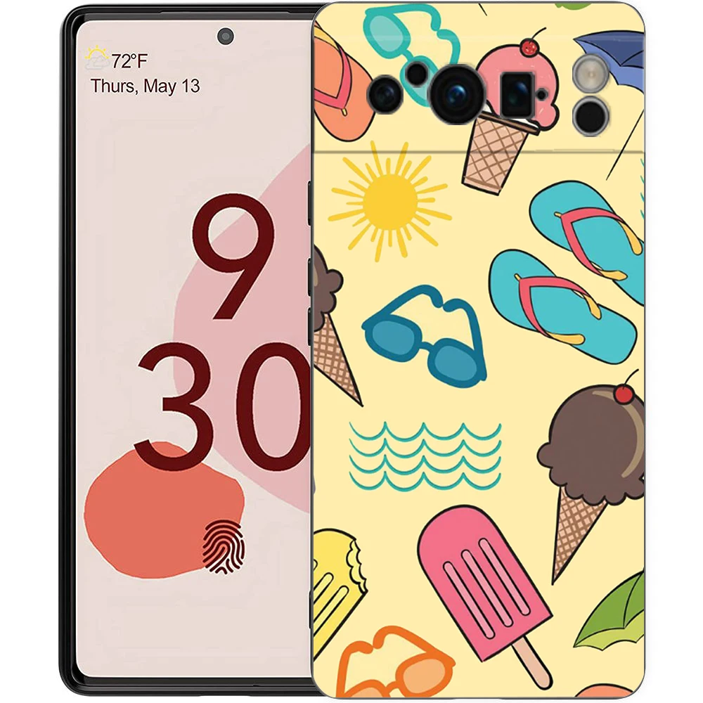 Funda de teléfono con diseño de flores y zumo de frutas para Google Pixel 10 9 8 7 6 Pro XL 9A 8A 6A 7A 5G, funda negra de TPU suave a prueba de golpes - imagen 5