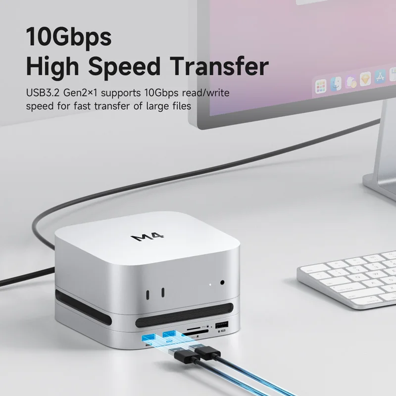 Hagibis-Hub USB C con carcasa M.2 SSD, estación de acoplamiento tipo C para Mac mini M4/M4 Pro 4K 60Hz USB 3,2 Gen2 SD/TF 4,0, soporte de base - imagen 5
