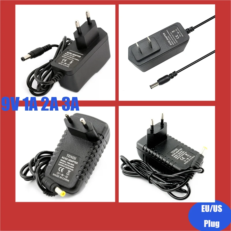 Cargador adaptador de fuente de alimentación conmutada DC 9V 1A 2A 3A con enchufe UE EE. UU. CA 220V a 9V adaptador de corriente CA Controlador LED