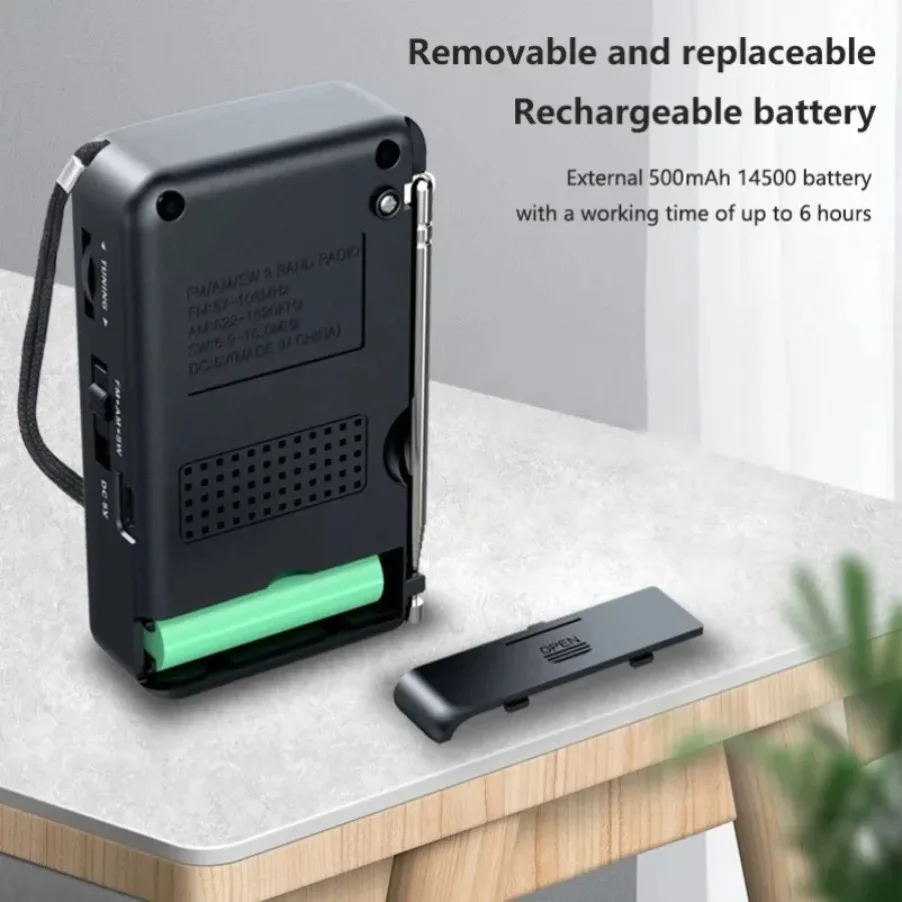Radio portátil AM/FM/SW de bolsillo con batería recargable, buena recepción, compatible con auriculares con cable, Mini Radios receptoras FM - imagen 5