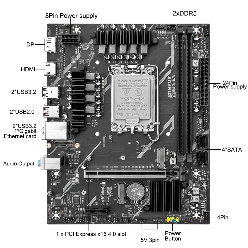 Placa base JGINYUE H810 Intel LGA1851 DDR5 de doble canal compatible con procesadores serie 225F/230F/245K/245KF Core Ultra 200 - imagen 4