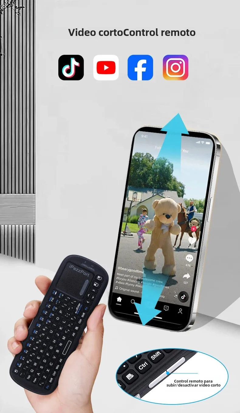 iPazzPort Mini Bluetooth con panel táctil, controlador de vídeo corto especializado para TikTok, carretes de Instagram, pantalones cortos YouTube - imagen 2