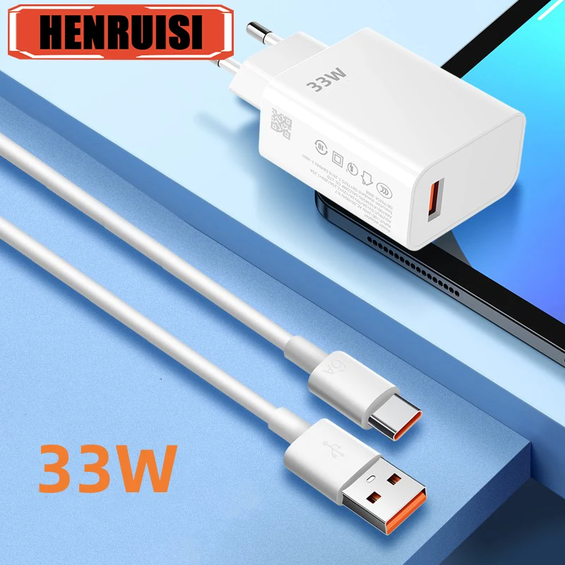 Cargador USB de 33W, carga rápida QC3.0, Cable USB C tipo C, adaptador de cargador de teléfono de pared para iPhone, Huawei, Samsung, Xiaomi, carga rápida