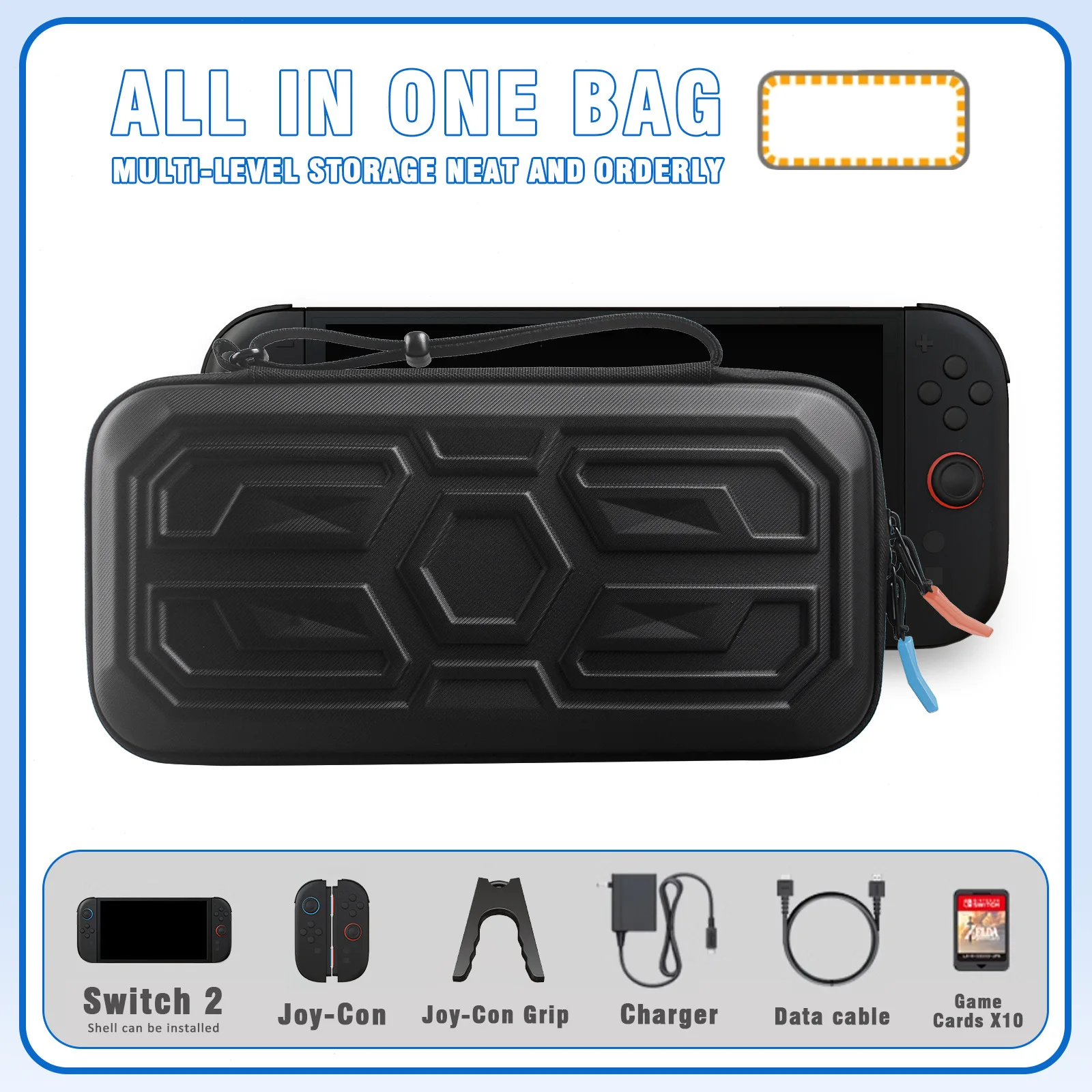 Juego de bolsas de almacenamiento para consola de juegos Switch 2, bolsa estilo Mecha con protector de pantalla de vidrio templado, estuche para tarjetas de juego y funda para consola - imagen 5