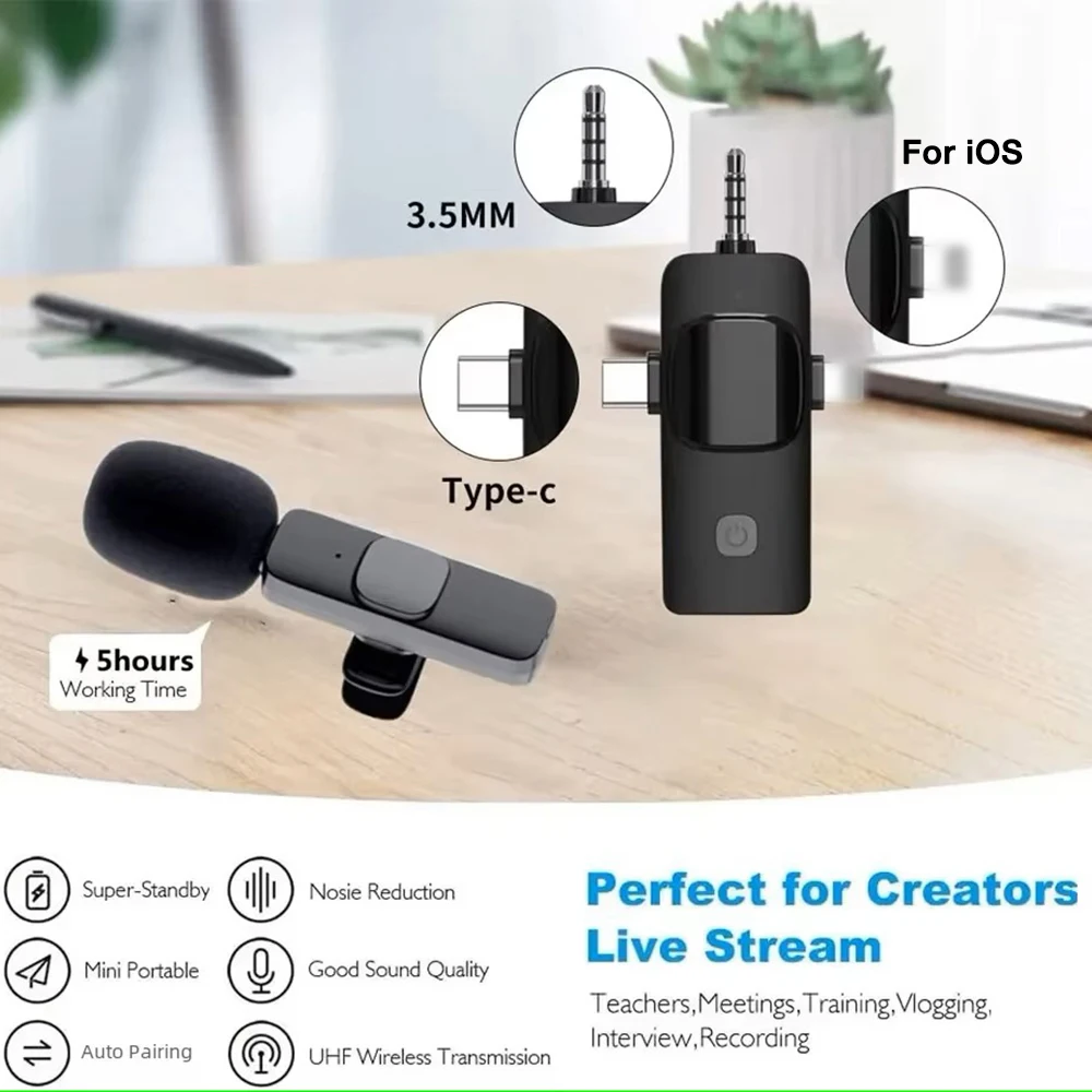 Mini micrófono inalámbrico lavalier 4 en 1 de 3,5 mm, cancelación de ruido, adecuado para transmisión en vivo, grabación y reuniones - imagen 2