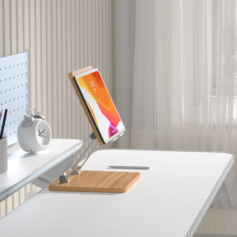 Soporte Tablet Escritorio Ajustable – Plegable Metal y Madera - imagen 2