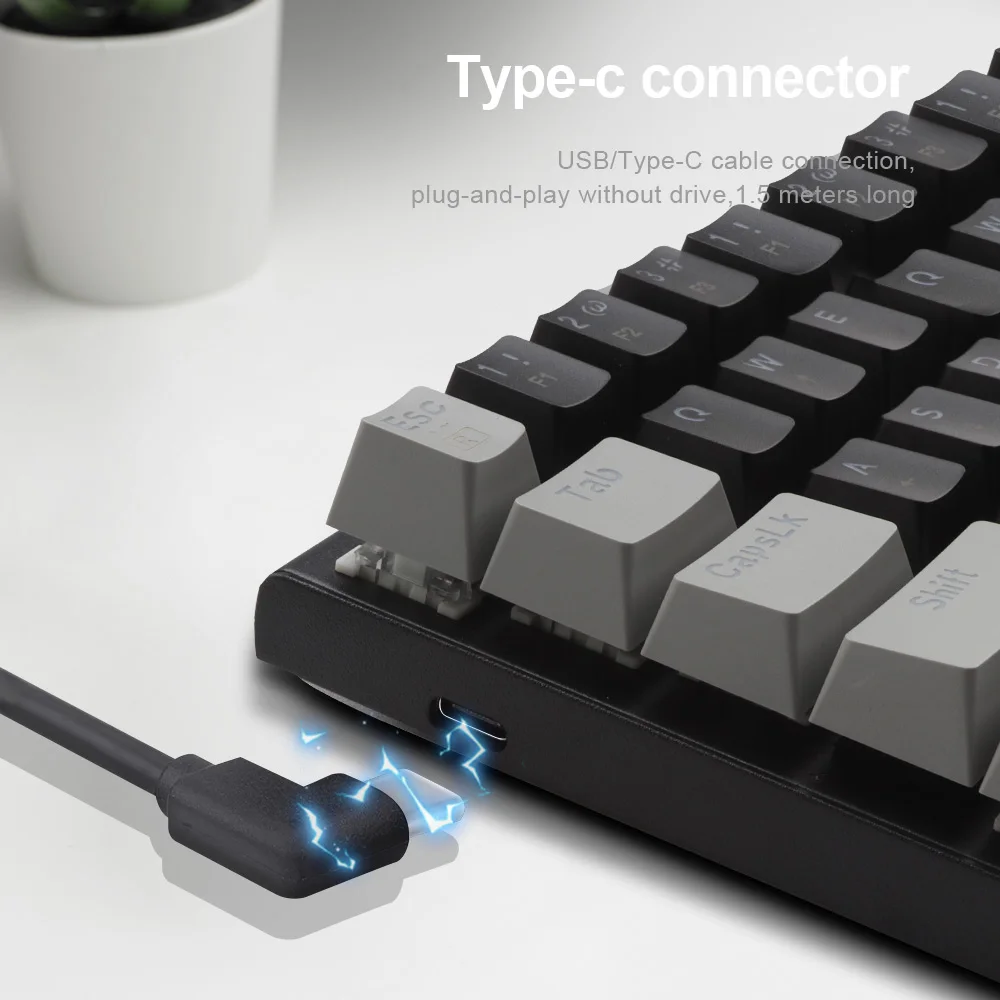 E-YOOSO Z11 USB 60% Mini teclado mecánico para juegos interruptor rojo azul 61 teclas cable desmontable con cable, portátil para ordenador de viaje - imagen 5