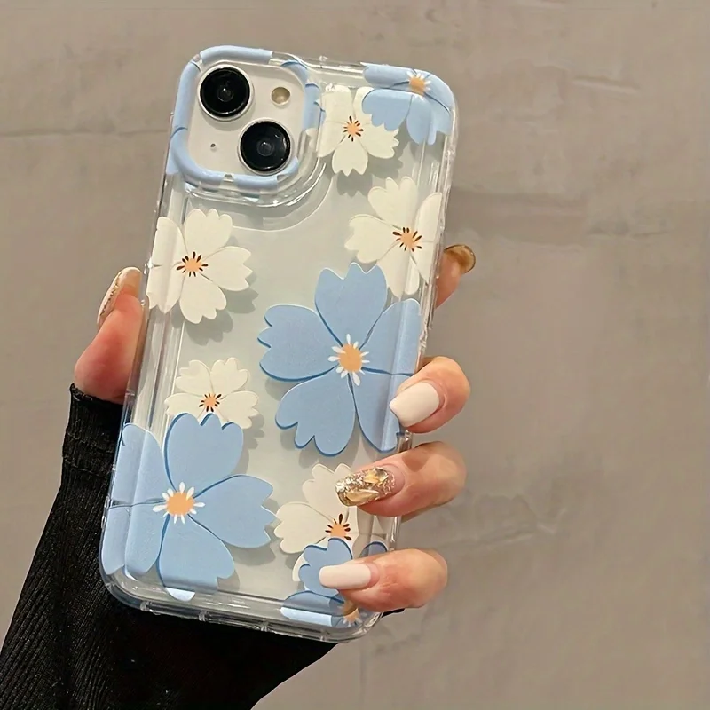 Funda de teléfono con flores azules para iPhone 14 13 11 15 Pro Max 12 Mini XS XR X 8 7 Plus SE 2022 14Pro 13Pro, funda suave mate