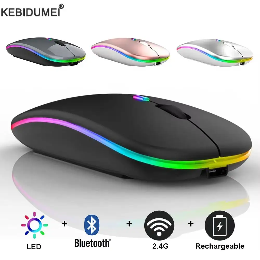 Ratón inalámbrico de 2,4G, recargable por USB, compatible con Bluetooth, RGB, silencioso, ergonómico, con retroiluminación, para ordenador portátil, PC y ipad
