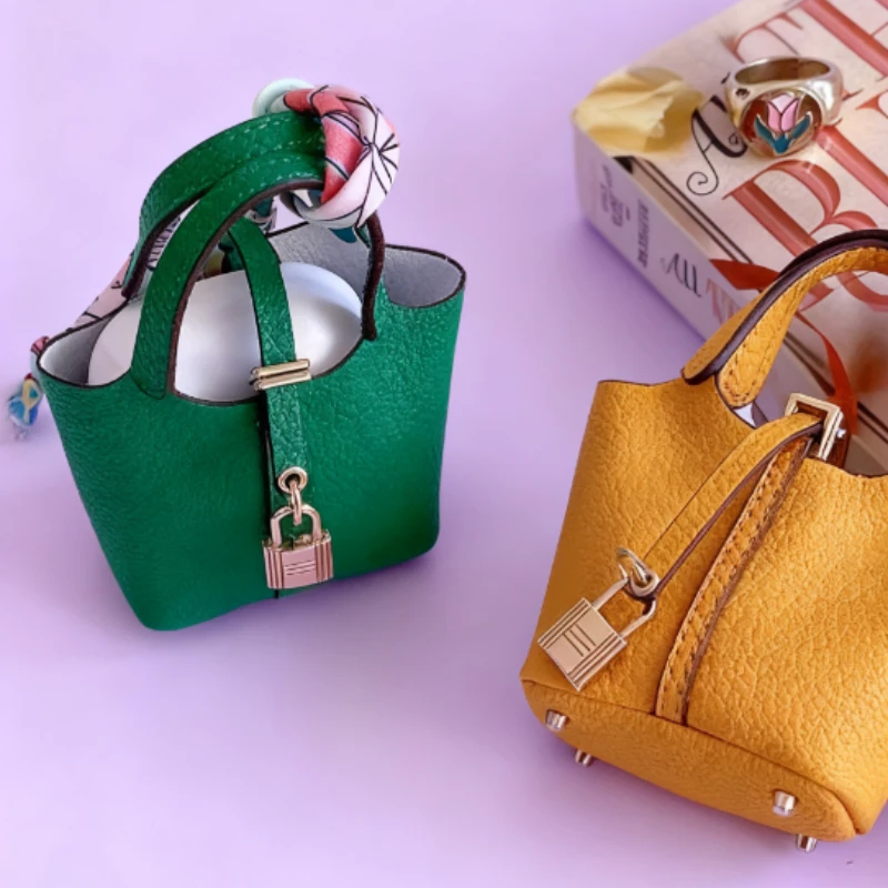 Funda protectora de cuero de nuevo estilo, carcasa suave, diseño creativo inspirado en Hermès, cesta y bolso tipo cubo para AirPods 1/2/3/Pro - imagen 5