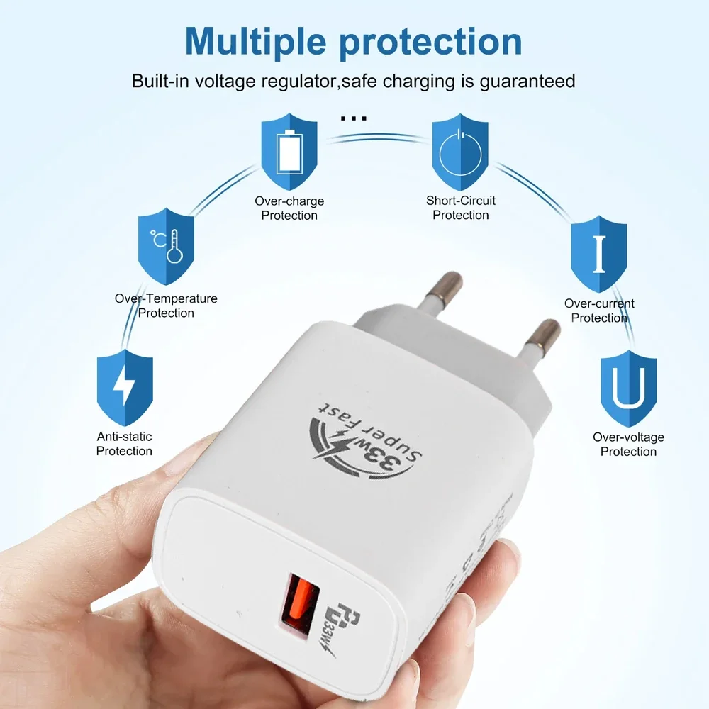 Adaptador de cargador de pared para teléfono móvil, carga rápida de 33W para Samsung, Xiaomi, Mi, Huawei, cargadores rápidos, enchufe UE/EE. UU./Reino Unido, accesorios para teléfonos - imagen 4