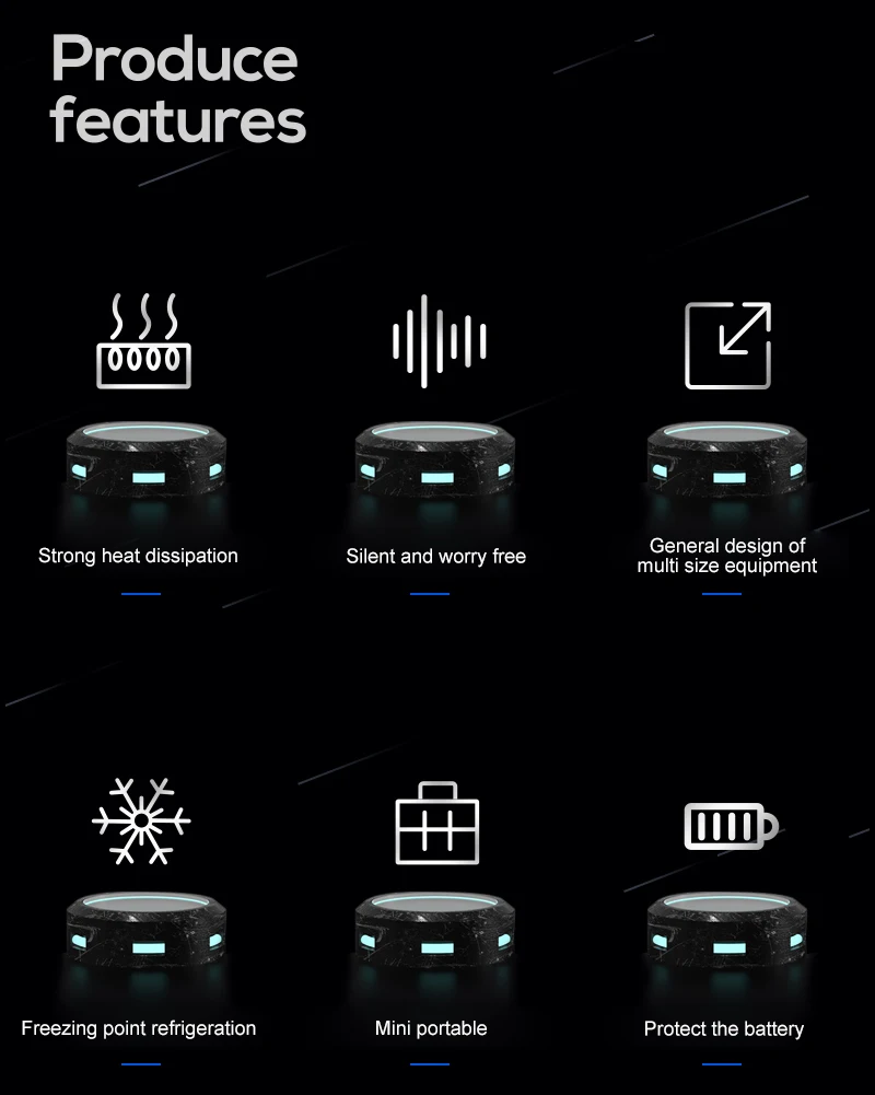 Un fondo negro con íconos blancos y texto que dice características