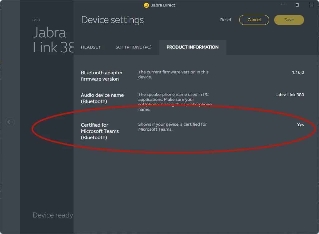 Para Jabra Link 380C MS adaptador Bluetooth Dongle para Evolve2 85 75 65 auriculares compatibles con Microsoft Teams - imagen 2