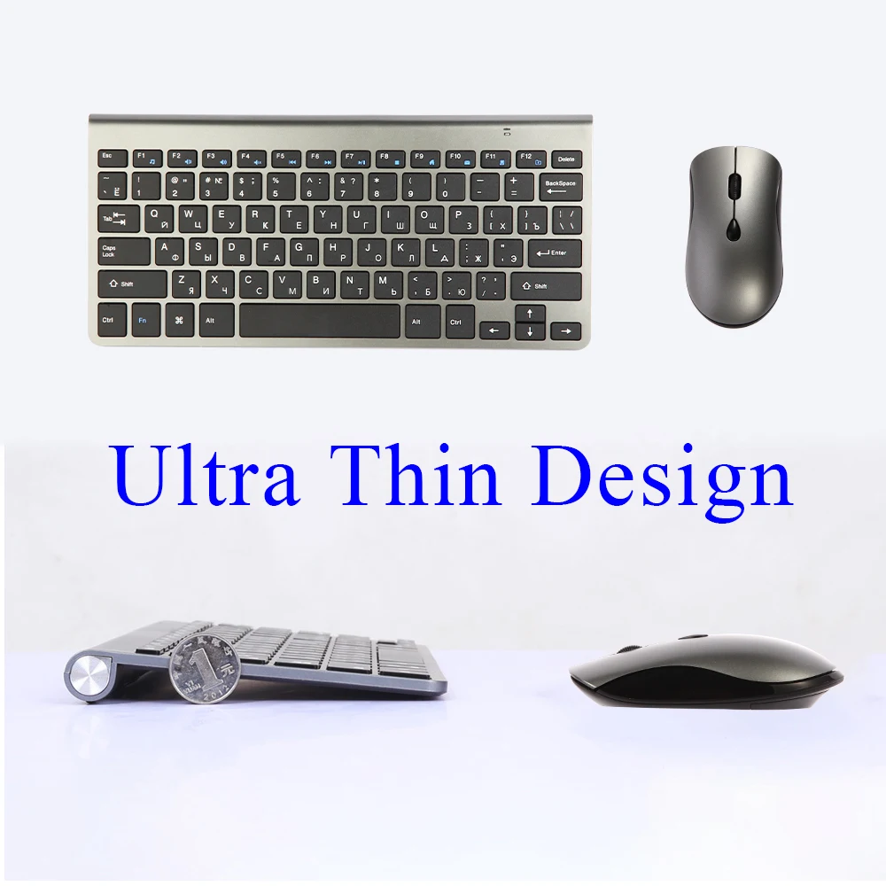 Mini teclado y ratón inalámbricos 2,4G, ratones silenciosos portátiles, Kit de teclado ruso, coreano, hebreo y estadounidense para ordenador portátil, Mac, PC, TV Box - imagen 3