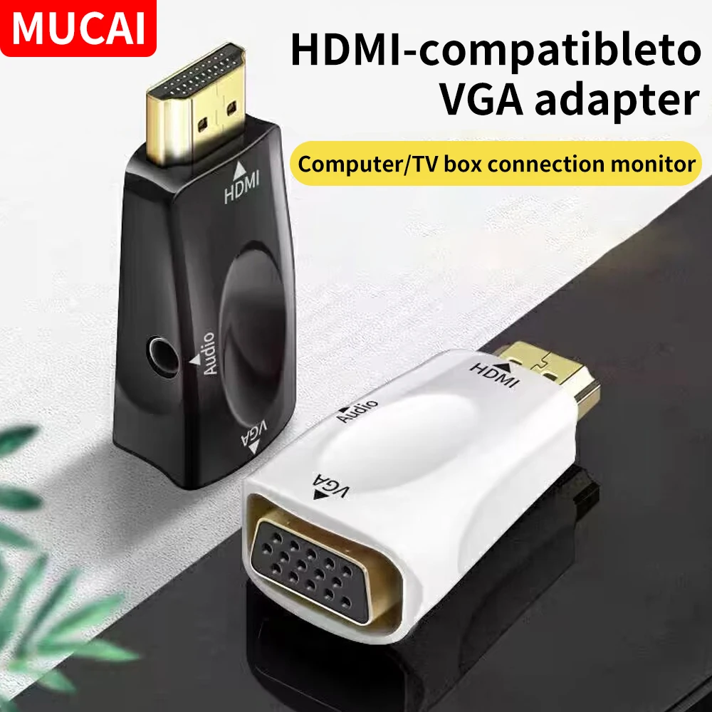 MUICAI-convertidor de Cable HDMI a VGA, convertidor macho a hembra, adaptador HD 1080P, Audio de 3,5mm para TV Box, PC, portátil y tableta