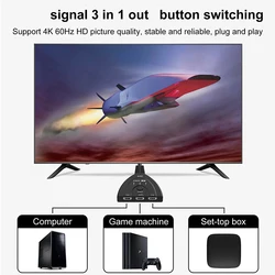 Conmutador HDMI 3 Puertos 4K 60Hz Mini Switch PS4 Xbox HDTV