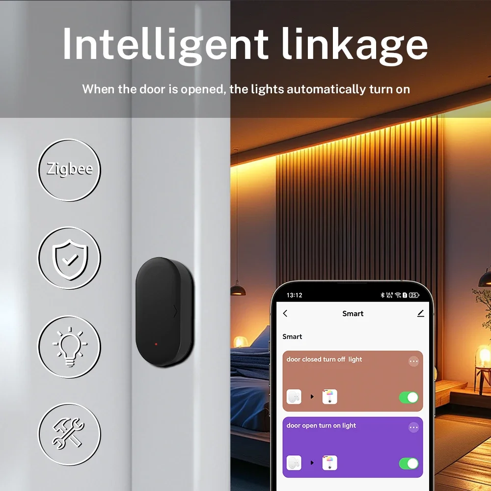 Seguridad para el hogar inteligente aplicación Smart Life Zigbee 3,0 Tuya Sensor de puerta Sensor de ventana Compatible con asistente de Google Alexa - imagen 2