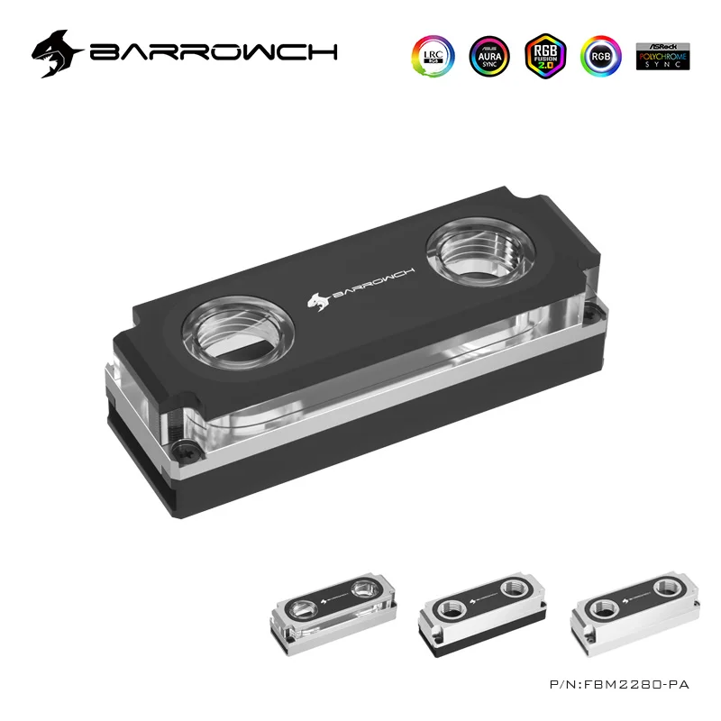 BARROWCH-bloque de agua acrílico de cobre para disco duro, Enfriador de disco duro 2280,22110PCIE SATA M.2 M2, plateado, negro, FBM2280-PA