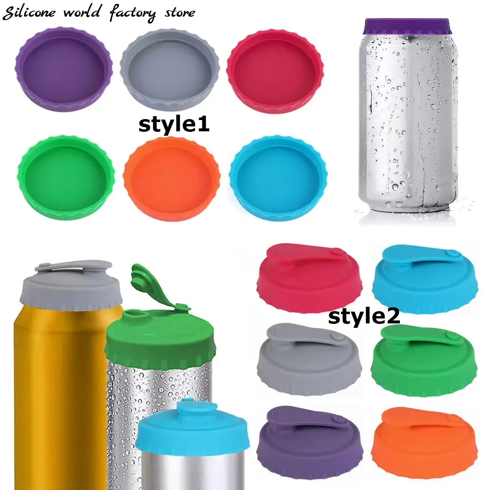 Tapa de lata de refresco de silicona reutilizable, 2 estilos, cubierta de sellado, tapón protector para cerveza, bebidas, jugo, bebidas, tapas de latas de coque