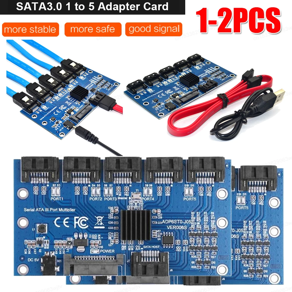 Tarjeta de expansión SATA de 1 a 5 puertos, placa base SATA3.0, adaptador de concentrador de tarjeta elevadora de 6Gbps