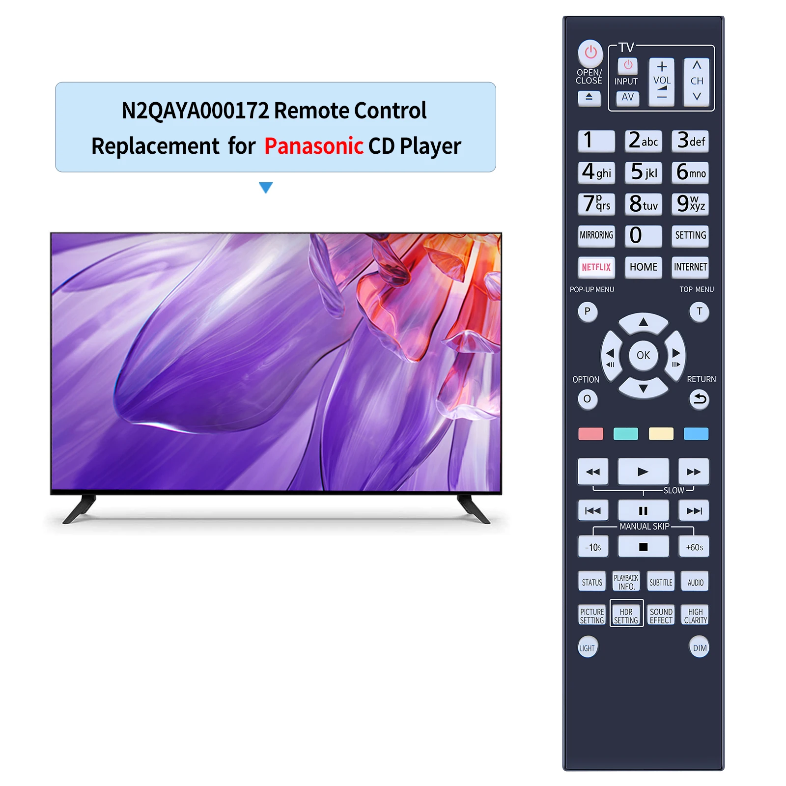 Nuevo N2QAYA 000172 Para reproductor de DVD Panasonic Control remoto DPUB9000GN DP-UB9000-K con retroiluminación - imagen 2