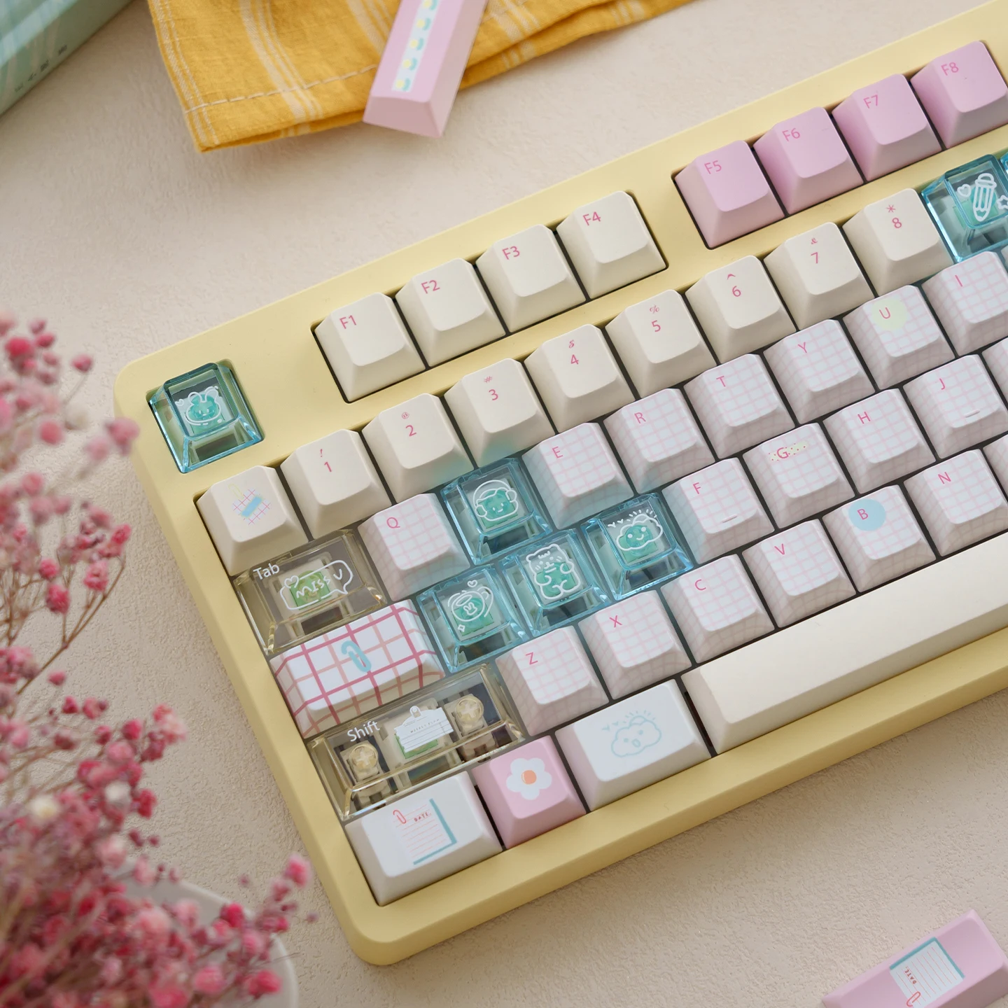 Juego de teclas con tema de cuenta manual de verano, teclas PBT PC MOA Cherry Profile personalizadas originales hechas a mano para regalo de teclado mecánico - imagen 5