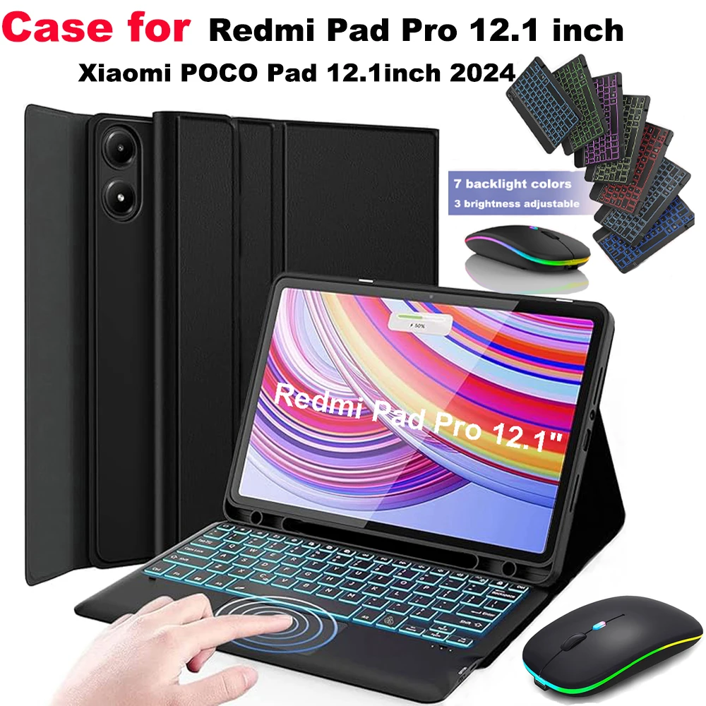 Para Xiaomi Redmi Pad Pro Funda de 12,1 pulgadas, cubierta de teclado para Xiaomi POCO Pad 12,1 pulgadas 2024 - imagen 2