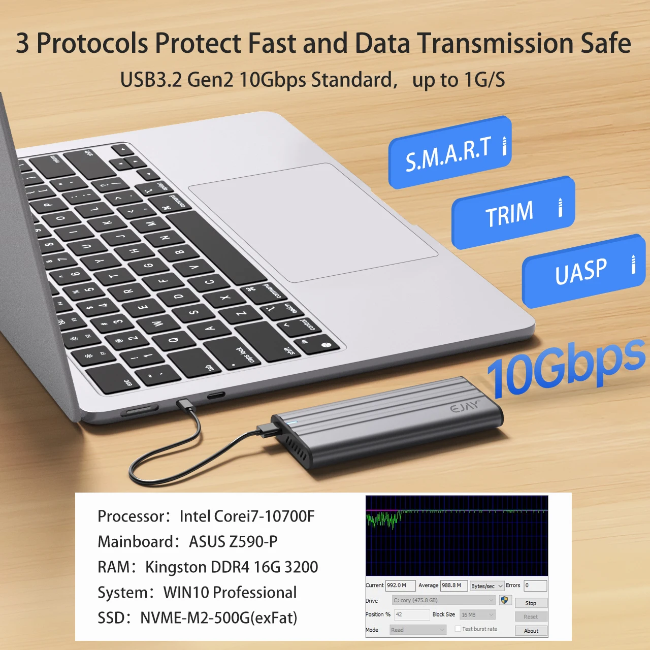 JEAY 10Gbps M.2 NVMe SSD carcasa M.2 a tipo C 3,2 SSD adaptador M2 PCIE NVME NGFF SSD caja para 2230 2242 2260 2280mm ssd - imagen 3