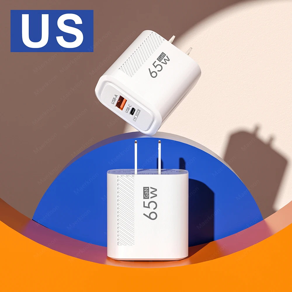 GaN cargador USB tipo C de carga rápida, adaptador de cargador de teléfono con enchufe europeo/estadounidense para iPhone, Samsung, Xiaomi, Huawei, cargador de pared portátil, 65W - imagen 5