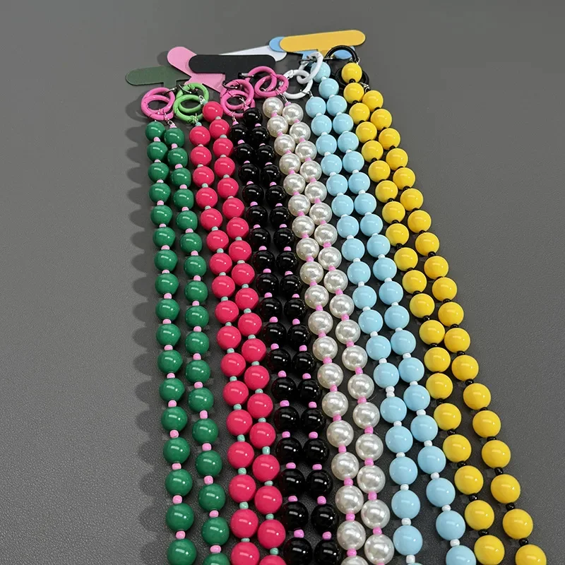 Y2K-cadena oblicua de perlas de Color caramelo, pulsera para teléfono, nudo de cadena, cordón para teléfono móvil, llavero, cordón para auriculares - imagen 3