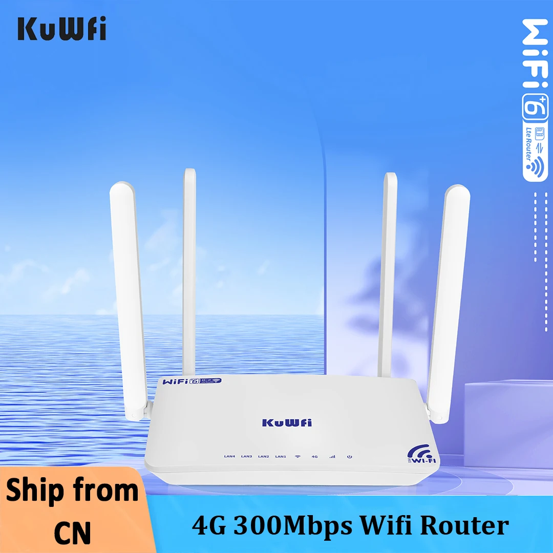 Enrutador WiFi KuWFi 4G LTE 300Mbps de alta velocidad 2,4G con ranura para tarjeta SIM 4 * enrutador de antena externa para hogar/oficina