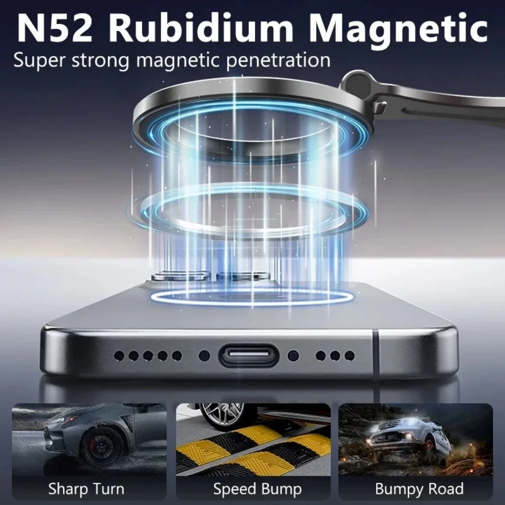Soporte magnético para teléfono de coche al vacío de aleación de aluminio mejorado con 360 ° Diseño plegable y de rotación Fuerte absorción magnética - imagen 4