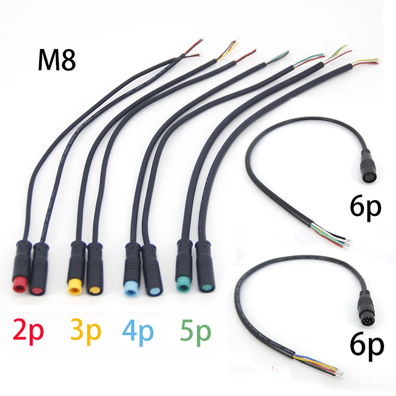 20cm 100cm 2pin 3pin 4pin 5pin 6pin M8 Cable macho hembra Cable conector de extensión bicicleta eléctrica impermeable Ebike Cable A7 - imagen 3