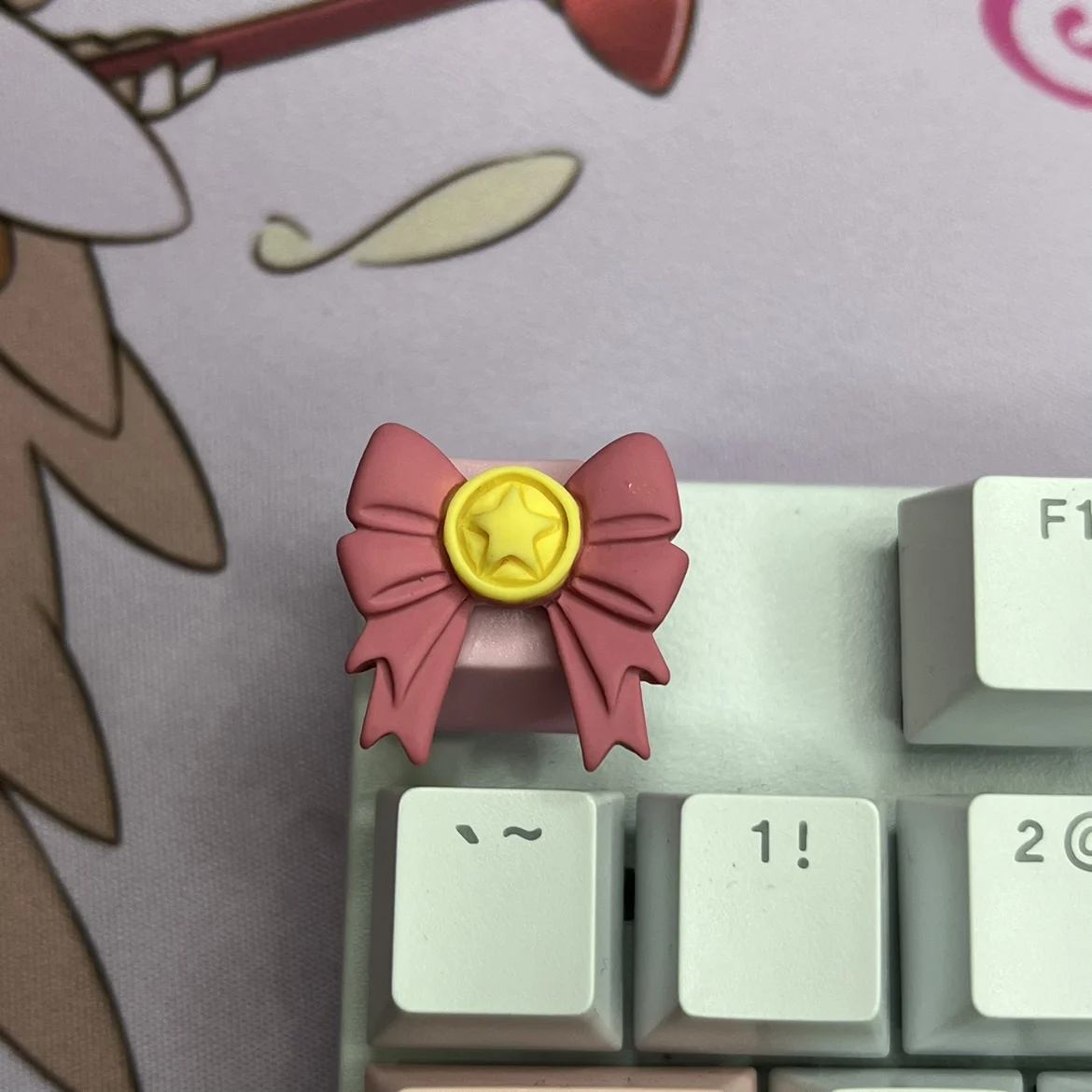 Tapa de tecla con lazo rosa para niña, decoración de ala de animación tridimensional, eje transversal, tapa de tecla de teclado mecánico - imagen 5