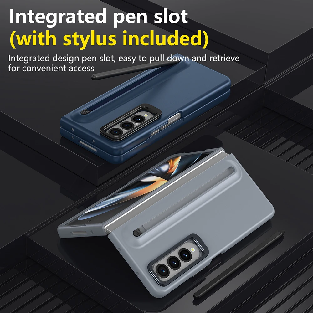 Con ranura para lápiz óptico Funda para Samsung Galaxy Z Fold 4 Fold 3 Funda frontal de cristal lente de Metal soporte PC cubierta de plástico Capa - imagen 4