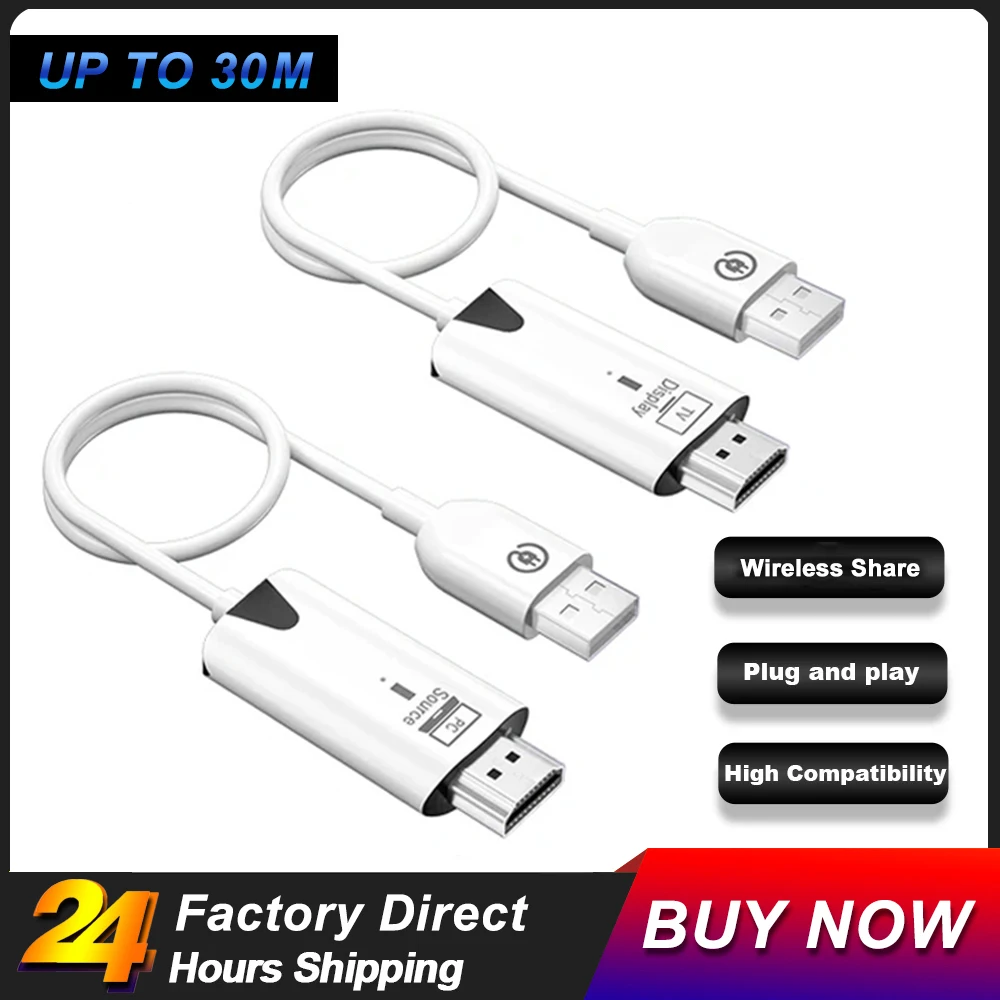 Receptor y transmisor inalámbrico HDMI, adaptador de pantalla, Cable de vídeo para cine en casa, oficina, PC a TV, 1080P, 30M - imagen 2