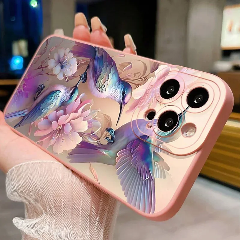 Funda de teléfono mate con diseño de pájaro y flores para iPhone 16 Pro Max 15 14 Plus 13 12 Mini 11 XS X XR 7 8 Plus SE 2022, funda de silicona suave - imagen 3