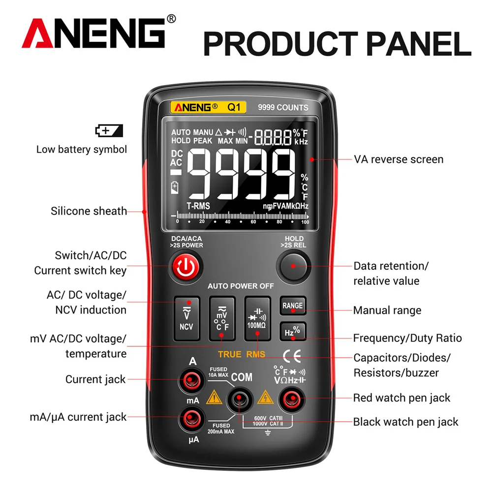 ANENG Q1 polimetro tester digital multimeter profesional multimetro multimeter multímetro Digital de verdadero botón 9999 rm409b probadores de automoción eléctrica comprobador dmm transistor tester - imagen 5