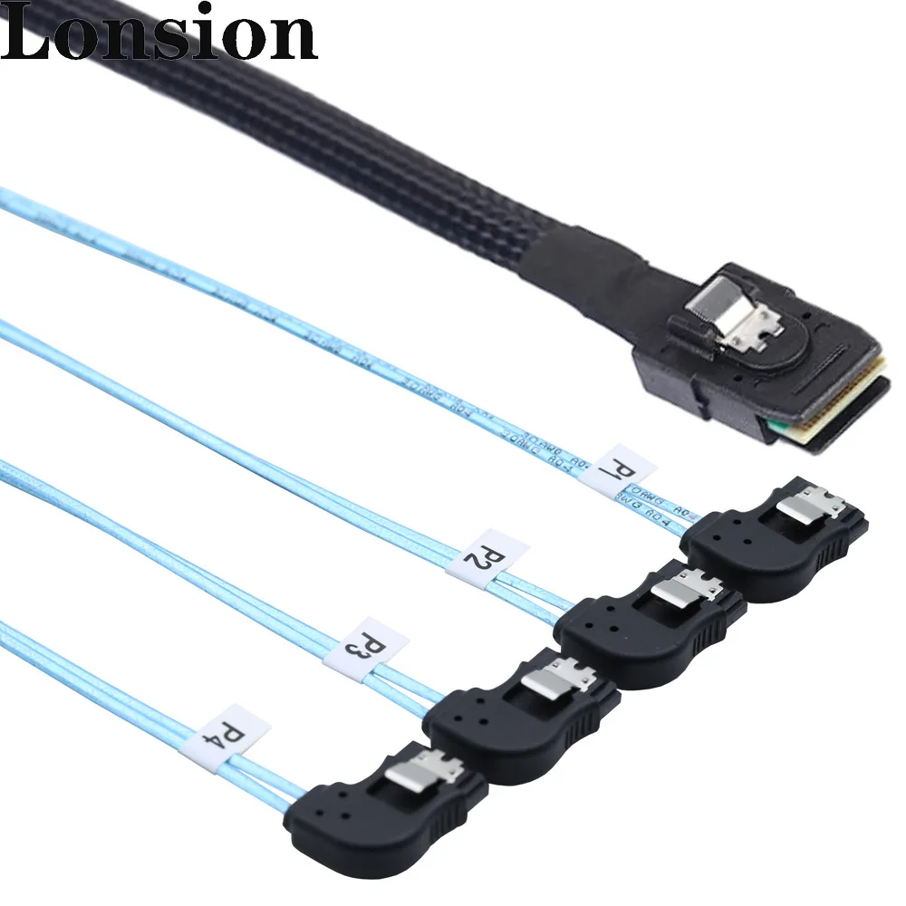 Paquete de cables de servidor de alta velocidad, Mini SAS HD SFF-8087 a 4 SATA 4x, Conector de ángulo izquierdo - imagen 4