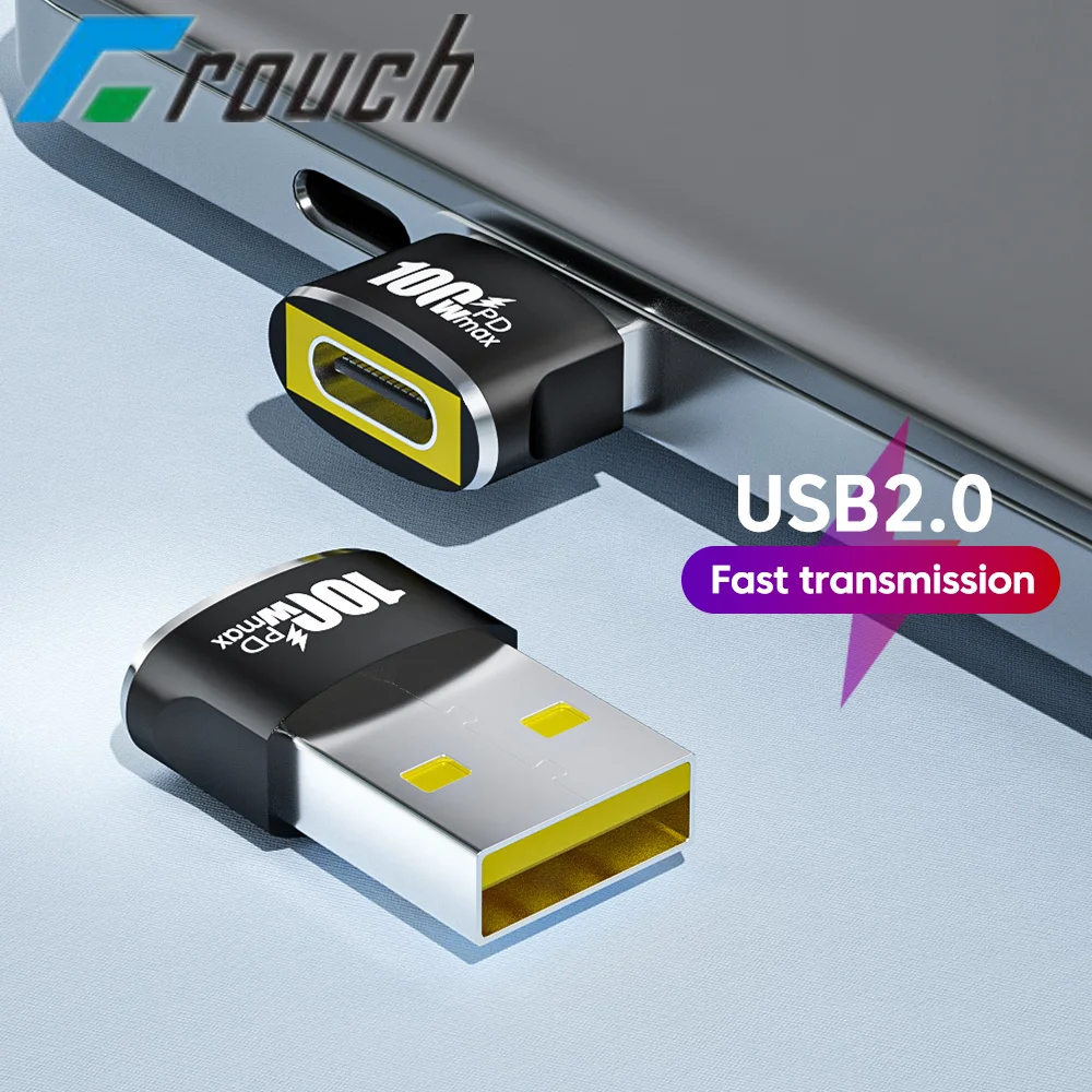 Crouch-Adaptador USB tipo C OTG de 100W, adaptador USB A macho A USB C hembra, transferencia de datos de carga rápida para auriculares móviles y portátiles