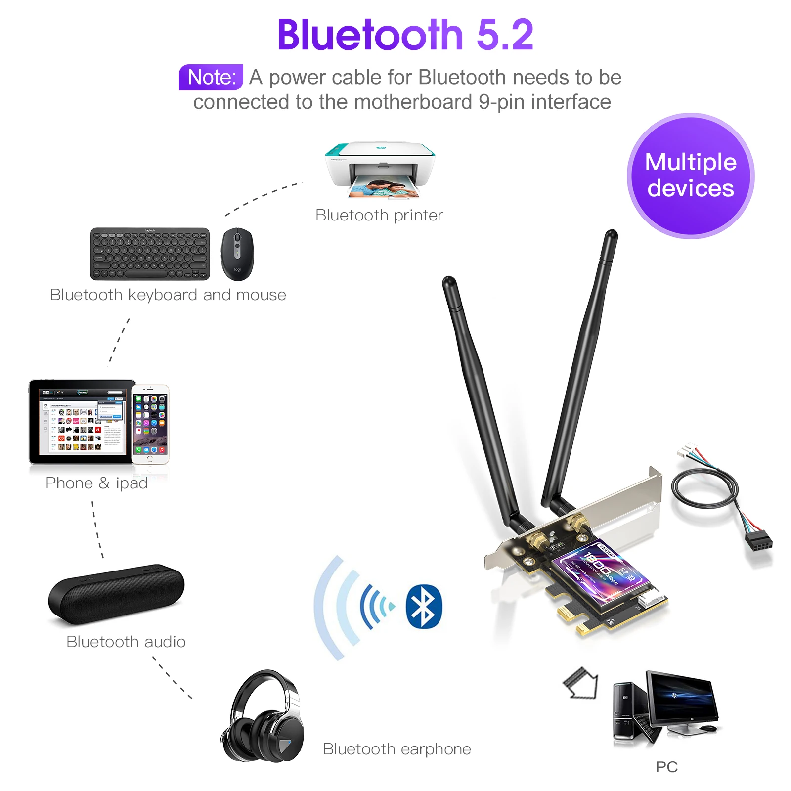 EDUP 9658 AX1800Mbps Wi-Fi6 Bluetooth 5,2 PCI Express adaptador 2,4G/5,8G 1200Mbps potente Chipset avanzado MU-MIMO velocidad rápida - imagen 2