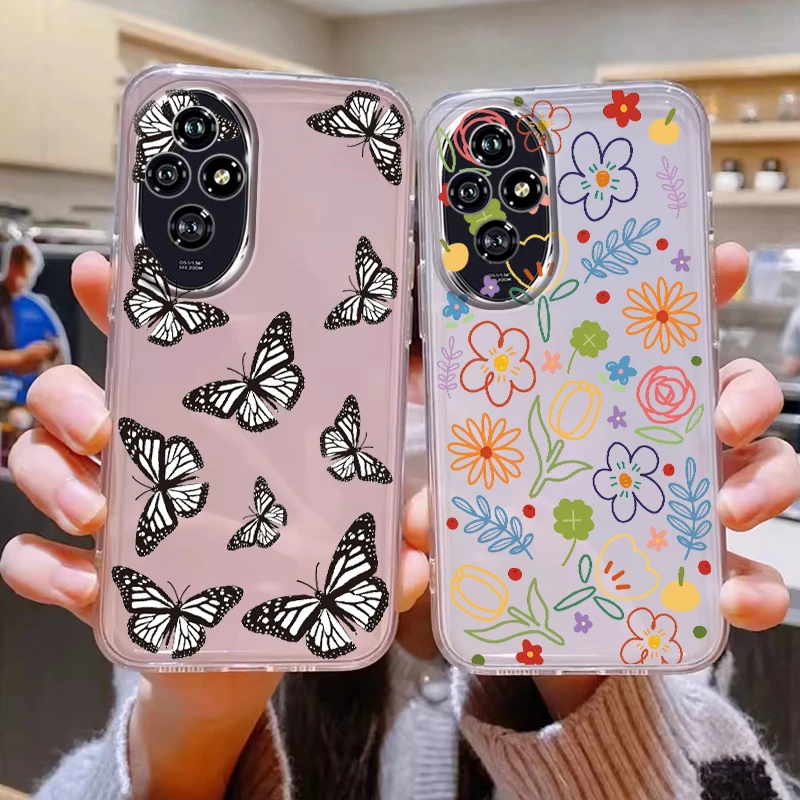Funda transparente para Honor 200 400 Pro Lite, funda con dibujos de flores y mariposas, Fundas suaves de TPU a prueba de golpes, bolsas de parachoques a prueba de golpes - imagen 2