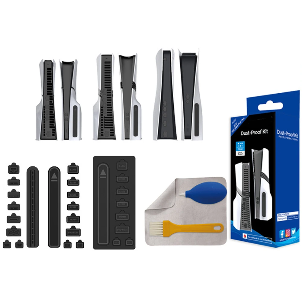 Tapón antipolvo + cepillo de limpieza + paño de ante + soplador de aire para consola PS5 /Slim/Pro Protector de polvo de silicona accesorios de enchufe a prueba de polvo - imagen 2