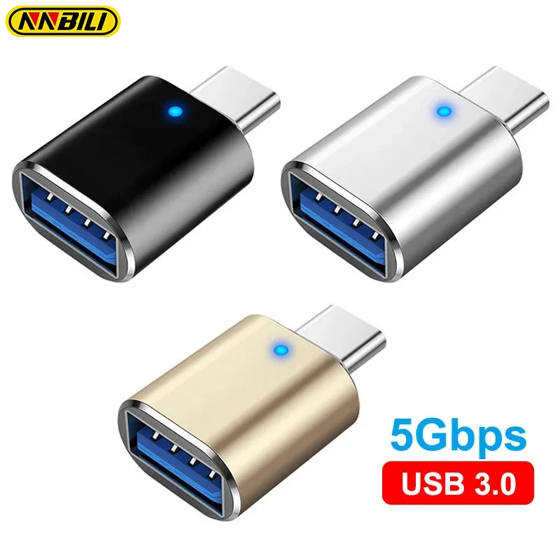 Adaptador USB 3,0 a tipo C LED OTG a USB C, USB-A a Micro USB tipo C, conector hembra para HUAWEI, Samsung, Xiaomi, adaptadores POCO