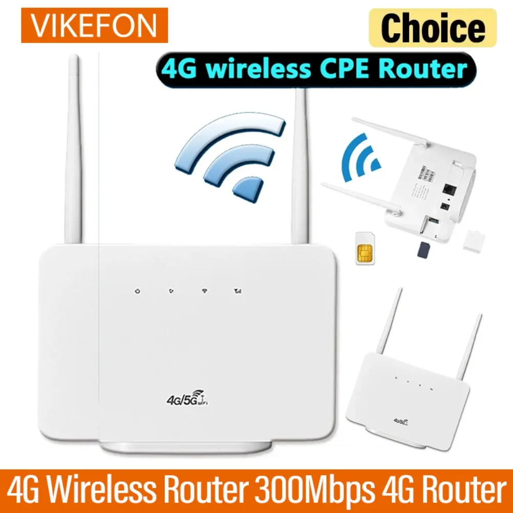 VIKEFON-enrutador inalámbrico 4G con ranura para tarjeta Sim, enchufe europeo, enrutador 4G de 300Mbps, módem inalámbrico, antena externa para viajes en casa y trabajo