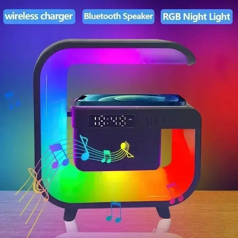 Estación de carga inalámbrica, lámpara de escritorio, luz nocturna, despertador, Altavoz Bluetooth para iPhone, Samsung, Xiaomi, soporte de carga rápida - imagen 2