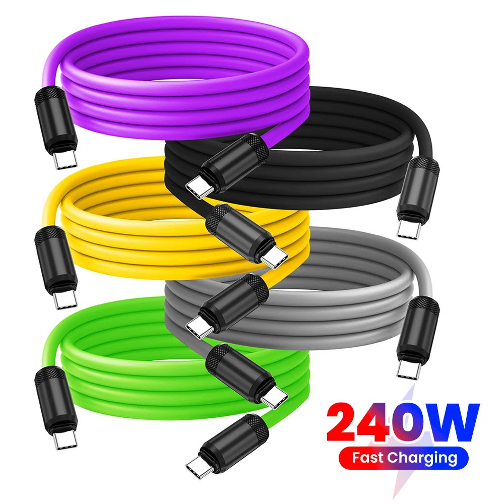 Cable de datos de carga rápida de silicona líquida de 240W Cable tipo C a tipo C para iphone 15 16 17 Samsung Huawei Cable Dual tipo C