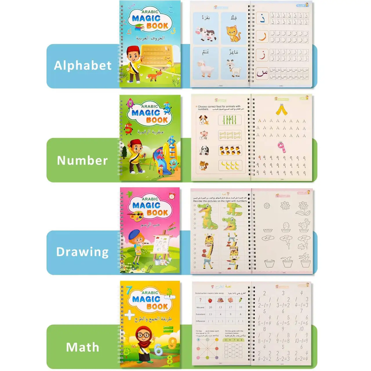 Cuaderno de caligrafía con alfabeto árabe para niños, cuaderno reutilizable escrito a mano, regalo de escritura, juguete educativo de aprendizaje para niños - imagen 4