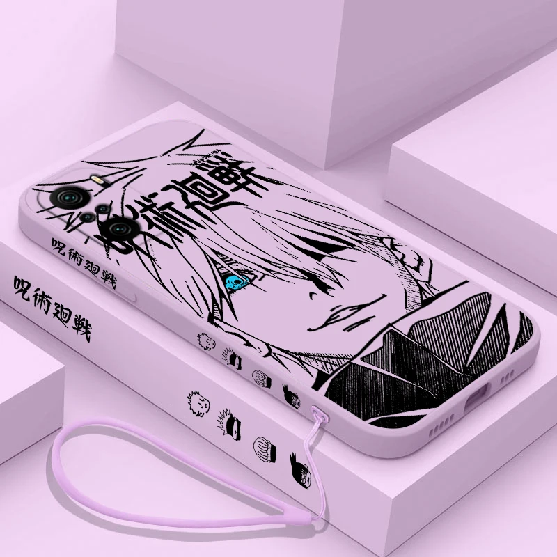 Jujutsu Kaisen Gojo Anime para Xiaomi Redmi Note 13 12 12Pro 11 11S 11T 10S 10 Pro Plus 5G funda de teléfono líquida con cuerda izquierda - imagen 4